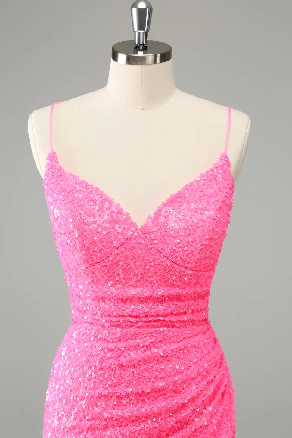 Glitter Hot Pink Bodycon Esparguete Correias Sequins Vestido Curto Homecoming