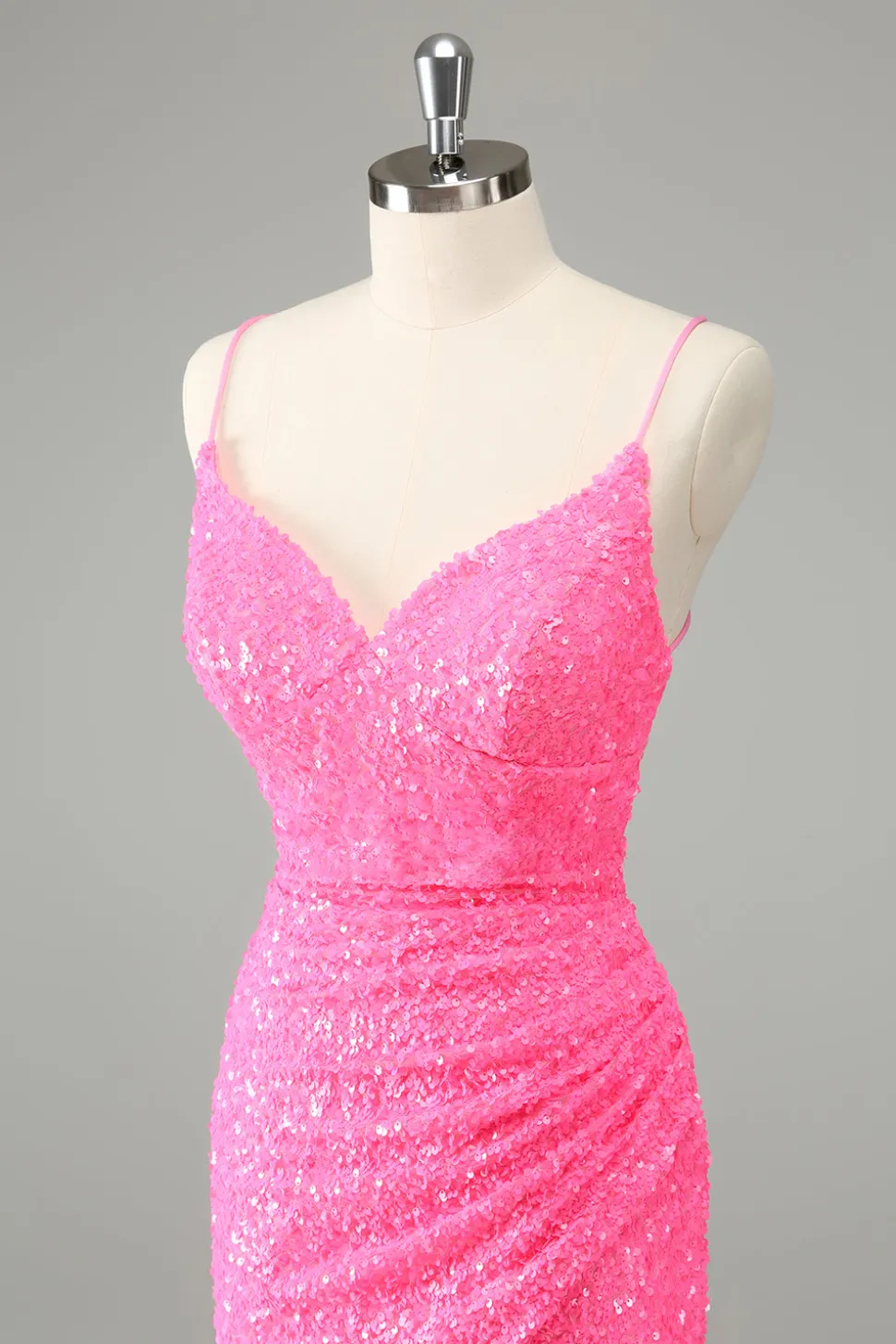 Glitter Hot Pink Bodycon Esparguete Correias Sequins Vestido Curto Homecoming