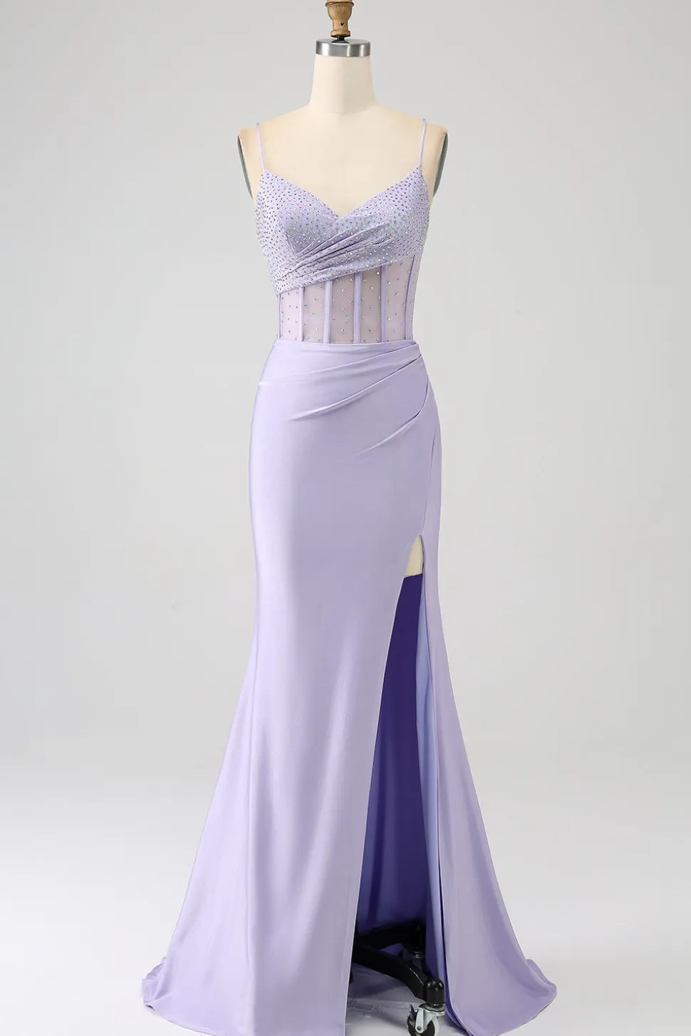Glitter Lilás Corset Sereia Vestido Longo Baile de Formatura com Fenda
