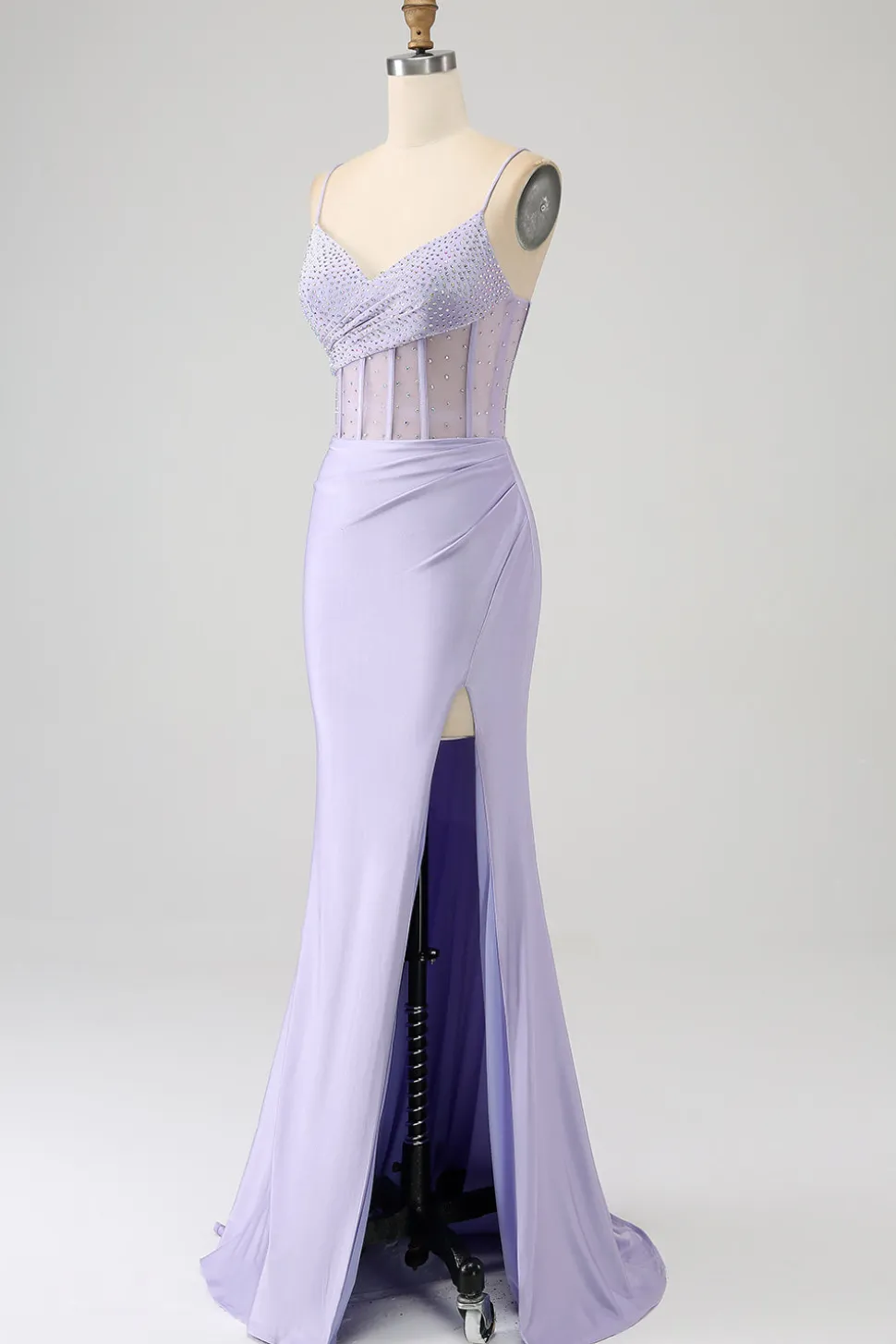 Glitter Lilás Corset Sereia Vestido Longo Baile de Formatura com Fenda