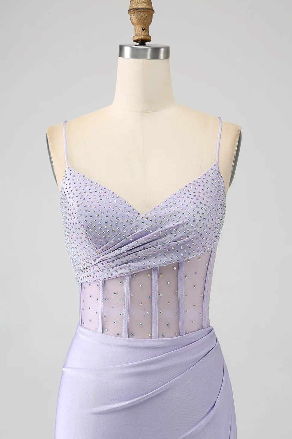 Glitter Lilás Corset Sereia Vestido Longo Baile de Formatura com Fenda
