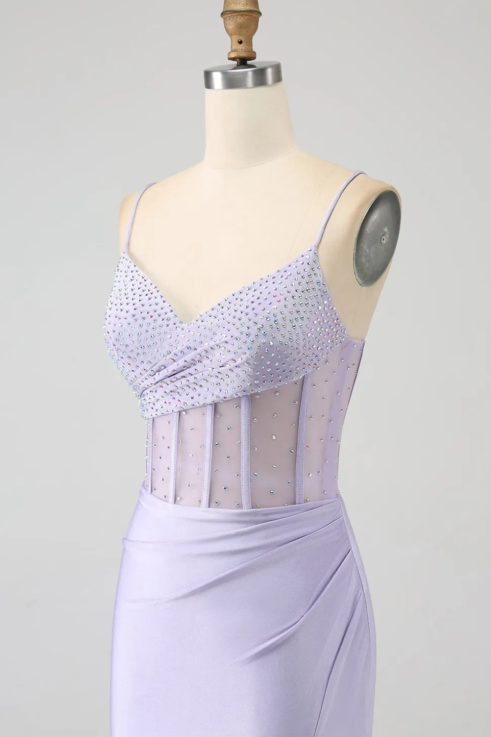 Glitter Lilás Corset Sereia Vestido Longo Baile de Formatura com Fenda