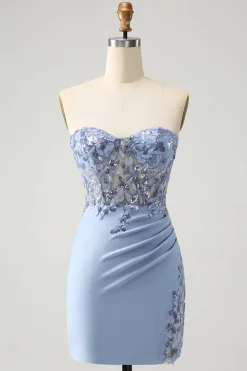 Glitter Lilás Querida Sequined Appliques Strapless Tight Homecoming Dress