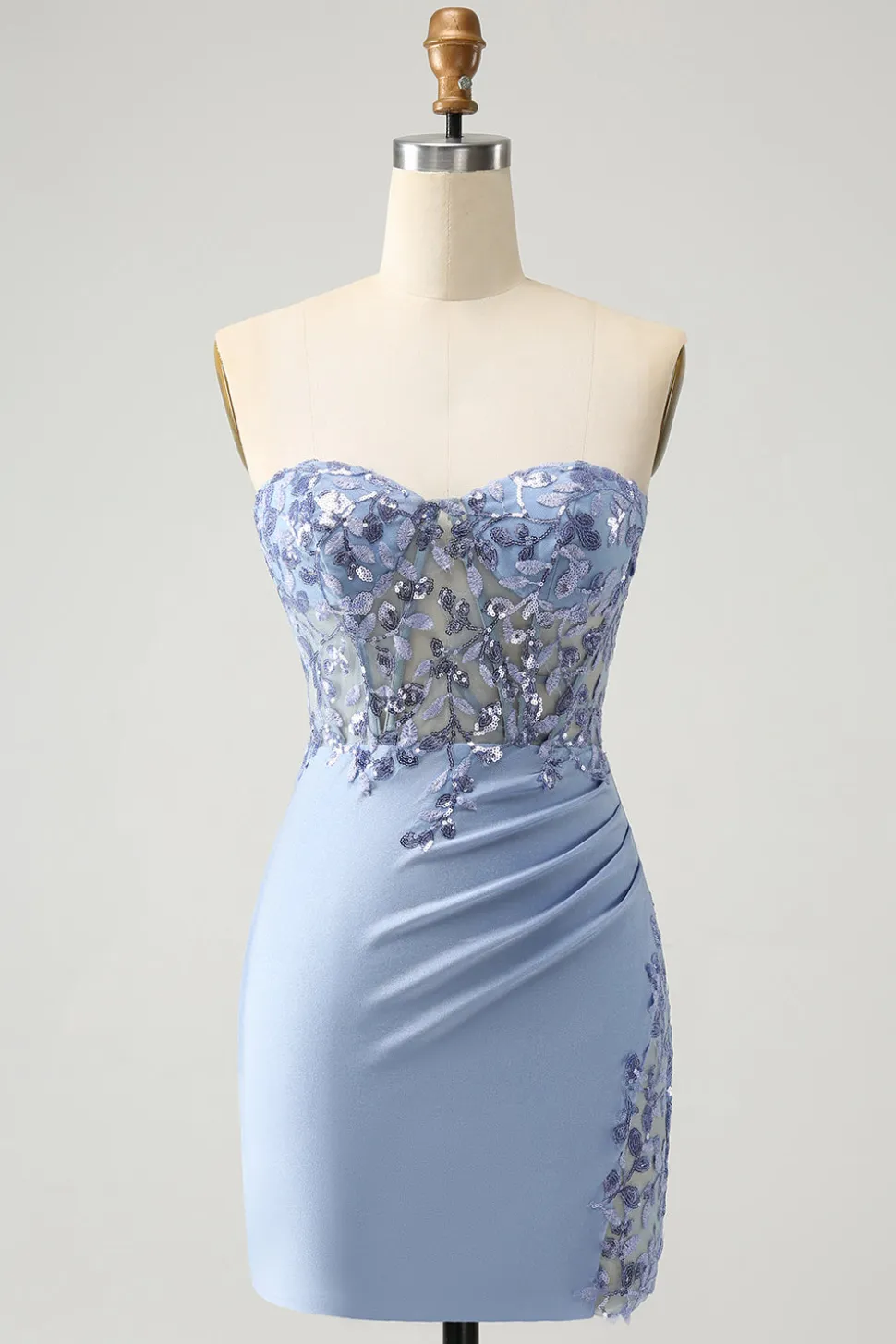 Glitter Lilás Querida Sequined Appliques Strapless Tight Homecoming Dress