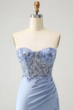 Glitter Lilás Querida Sequined Appliques Strapless Tight Homecoming Dress