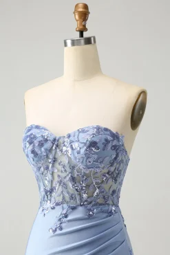 Glitter Lilás Querida Sequined Appliques Strapless Tight Homecoming Dress