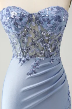 Glitter Lilás Querida Sequined Appliques Strapless Tight Homecoming Dress