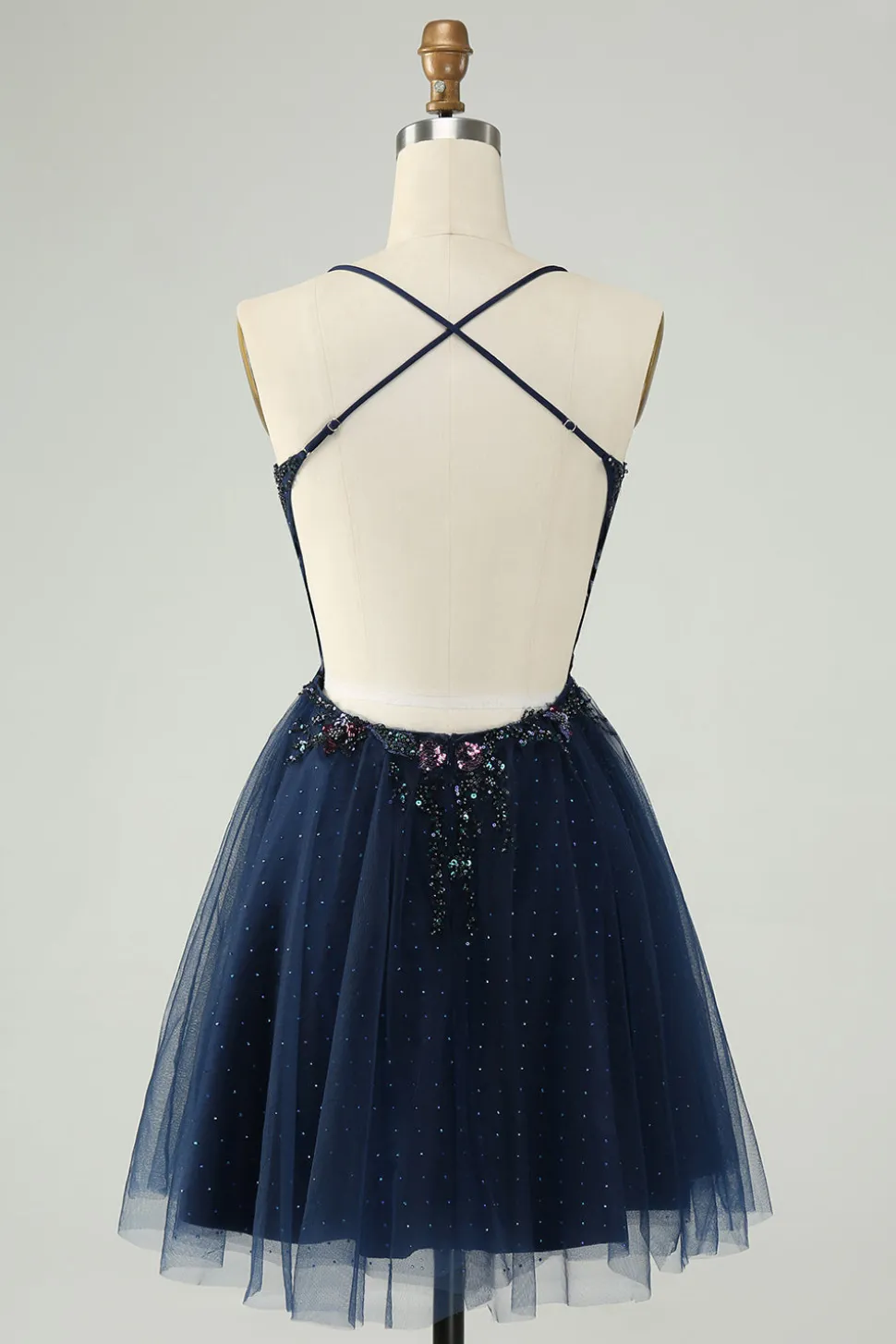Glitter Navy A-Line Sequined Tulle Homecoming Vestido