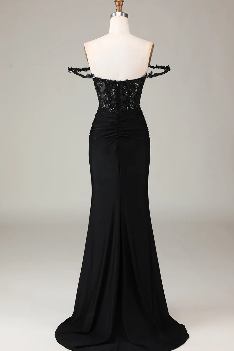 Glitter Off the Shoulder Sereia Preta Vestido Longo Baile de Formatura