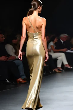 Glitter One Shoulder Bainha Vestido de Gala Dourado com Fenda