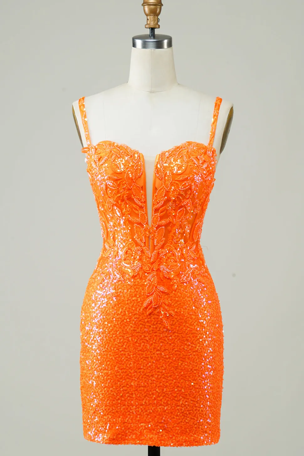 Glitter Orange Tight Homecoming Vestido com frisado
