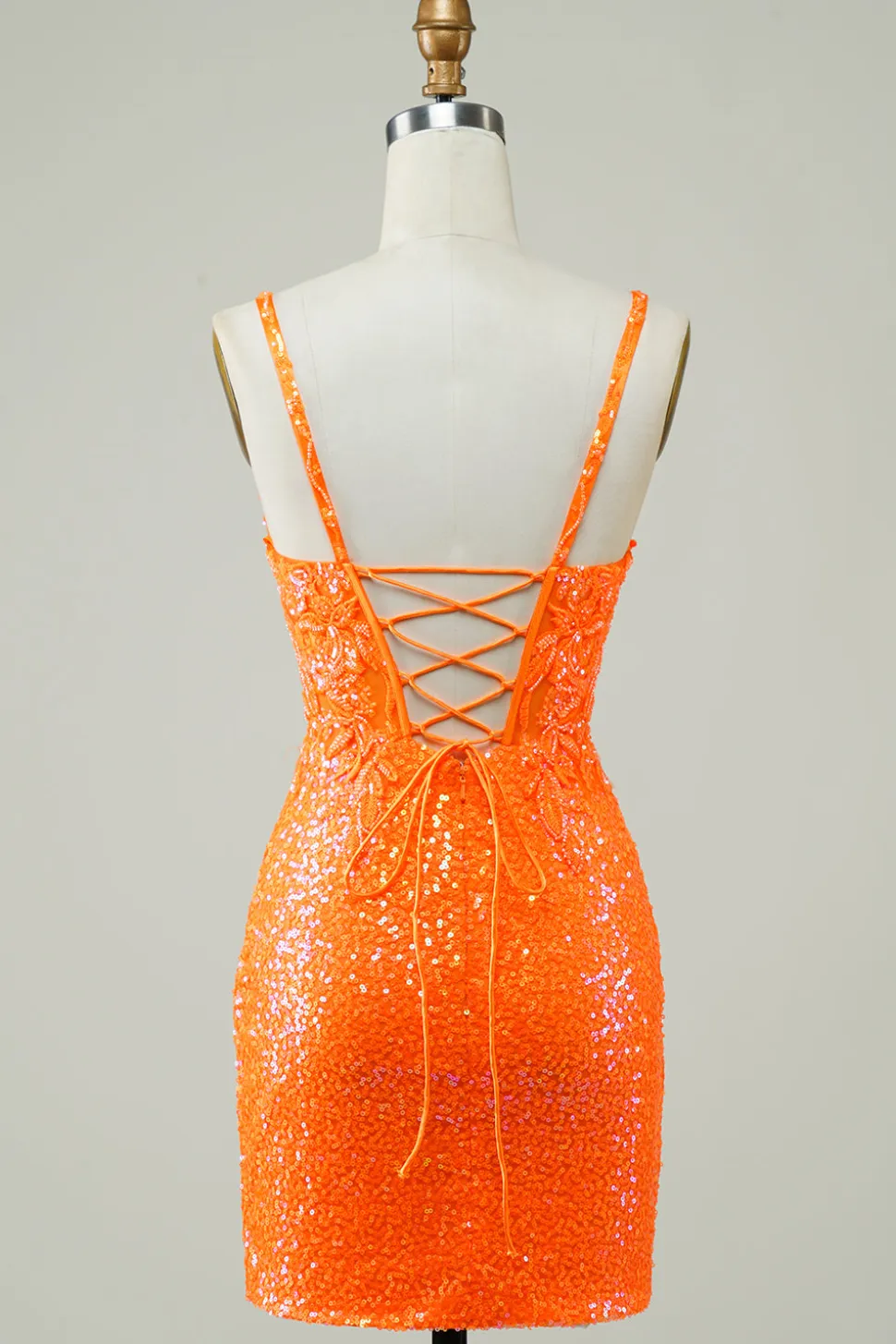 Glitter Orange Tight Homecoming Vestido com frisado