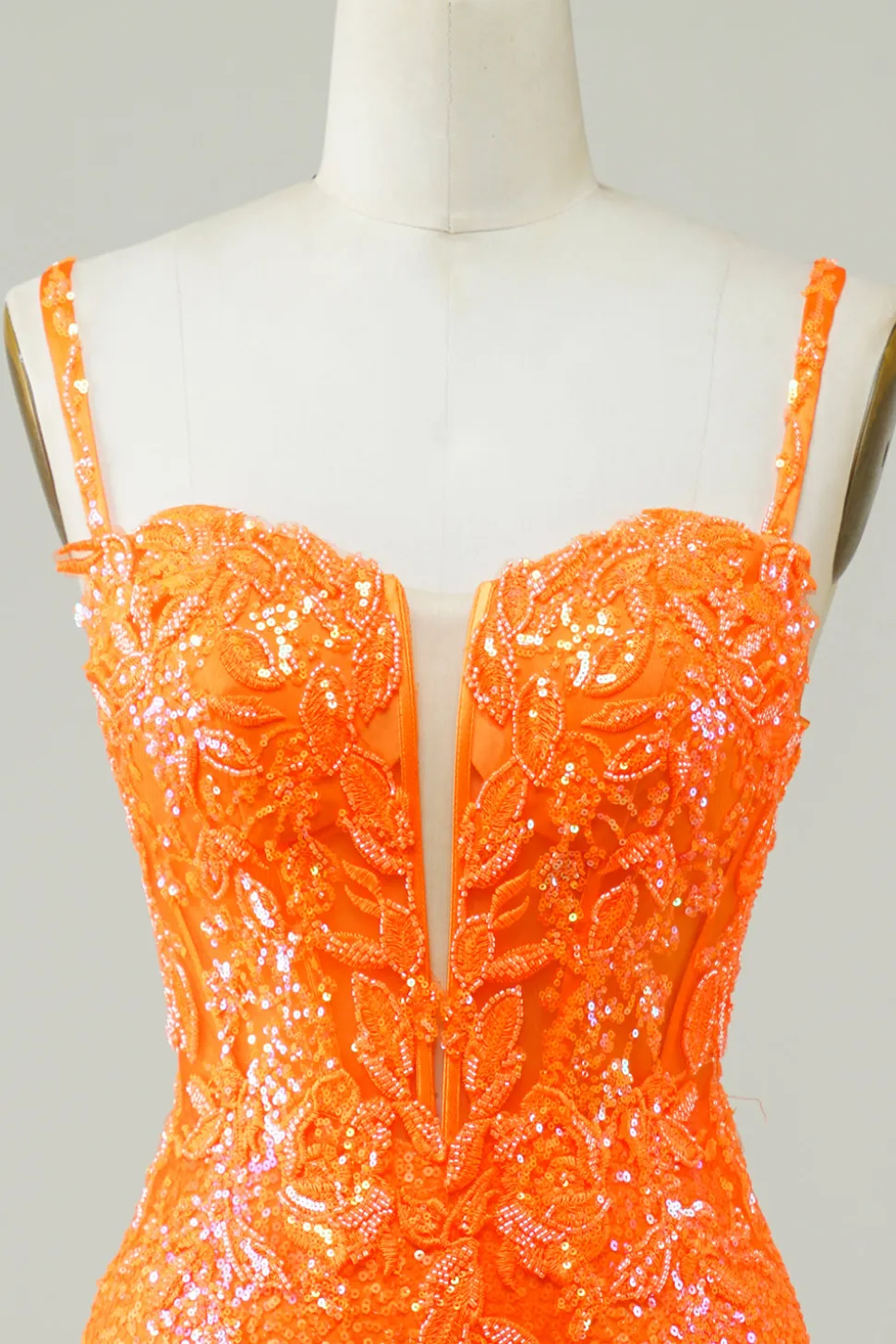 Glitter Orange Tight Homecoming Vestido com frisado