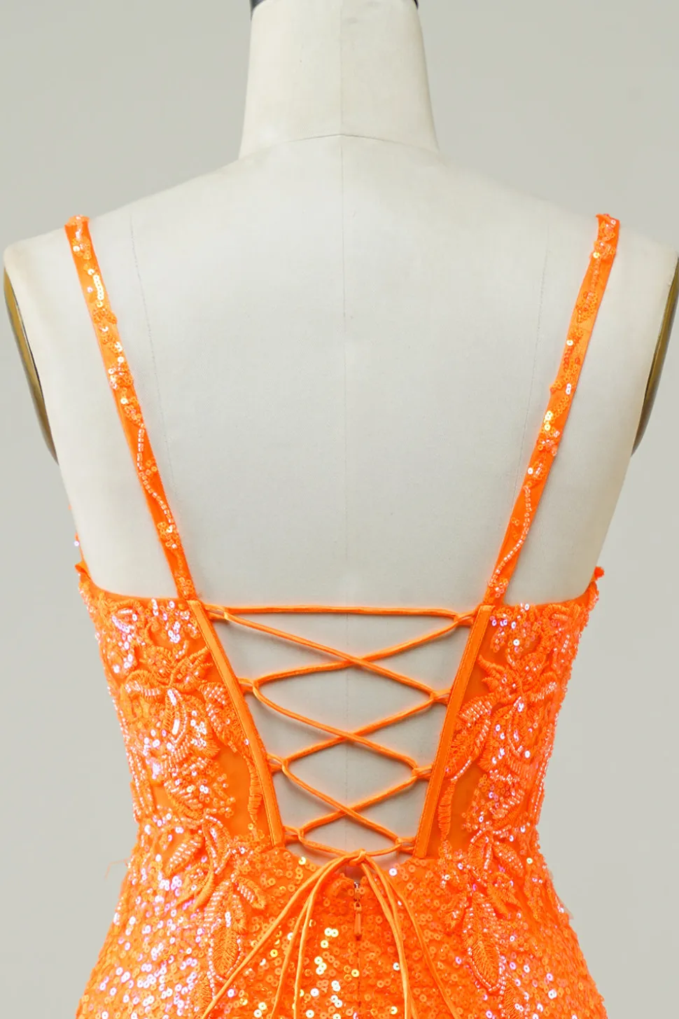 Glitter Orange Tight Homecoming Vestido com frisado