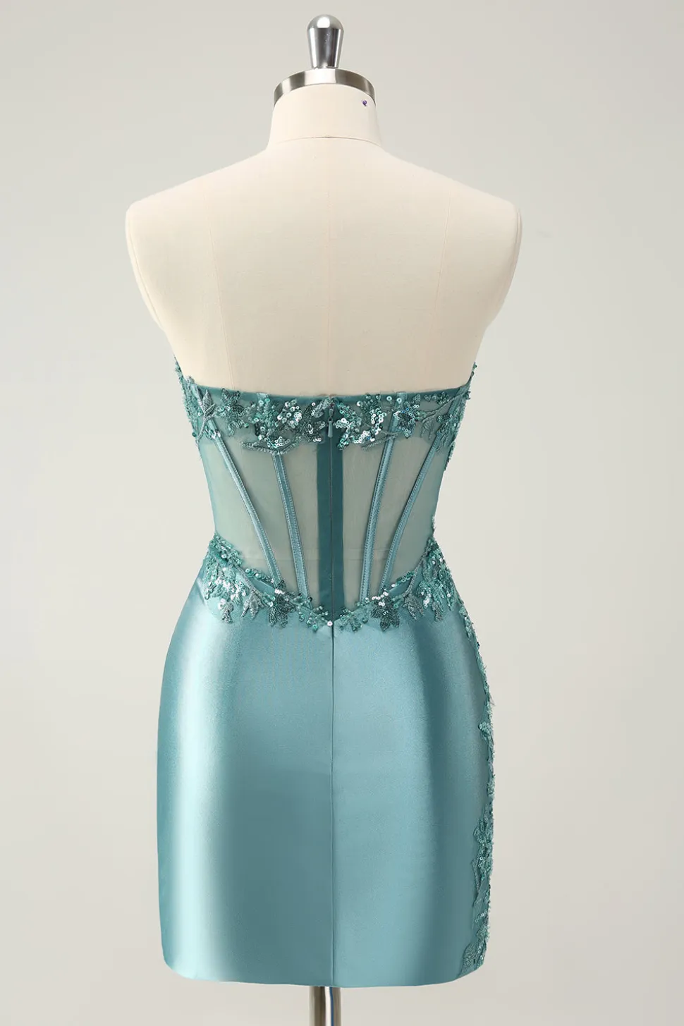Glitter Peacock Bodycon Espartilho sem alças Appliques Homecoming Dress