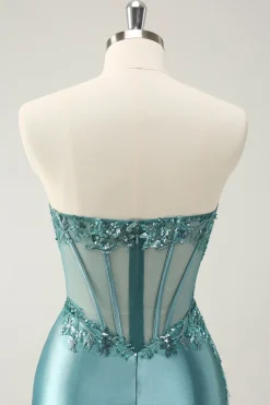 Glitter Peacock Bodycon Espartilho sem alças Appliques Homecoming Dress