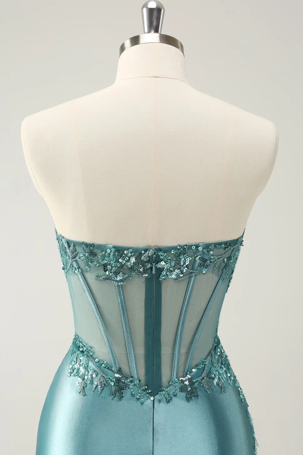 Glitter Peacock Bodycon Espartilho sem alças Appliques Homecoming Dress