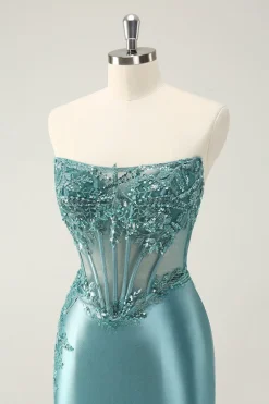 Glitter Peacock Bodycon Espartilho sem alças Appliques Homecoming Dress