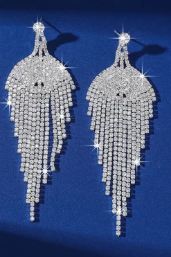 Glitter Prata Tassel Rhinestone Dangle Brincos