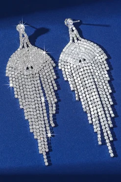 Glitter Prata Tassel Rhinestone Dangle Brincos