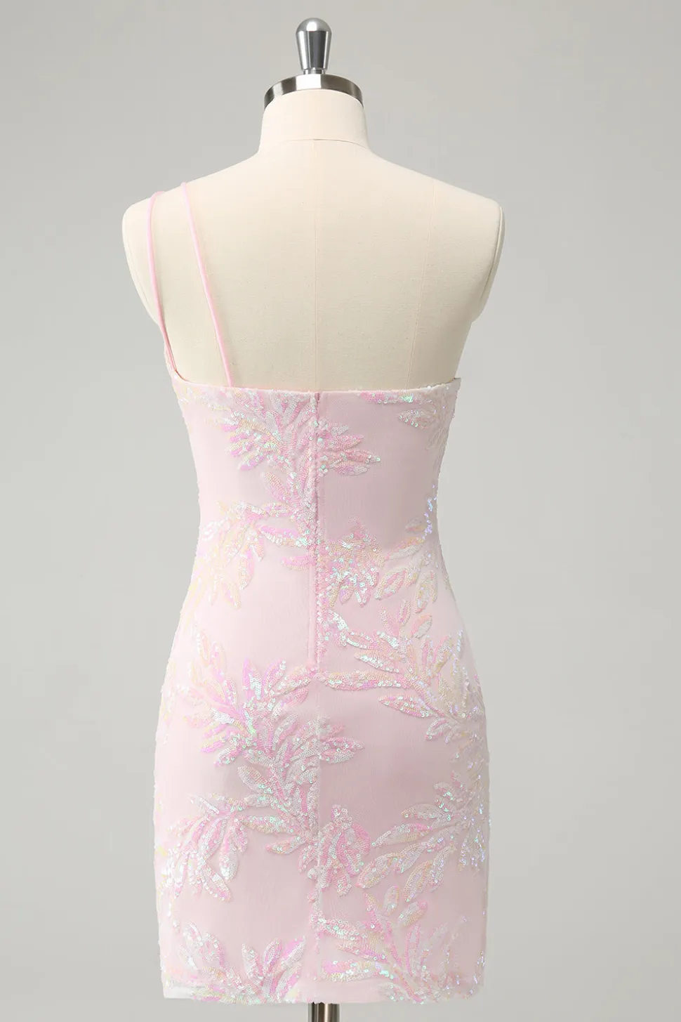 Glitter Rosa Um Ombro Apertado Homecoming Dress com Sequins