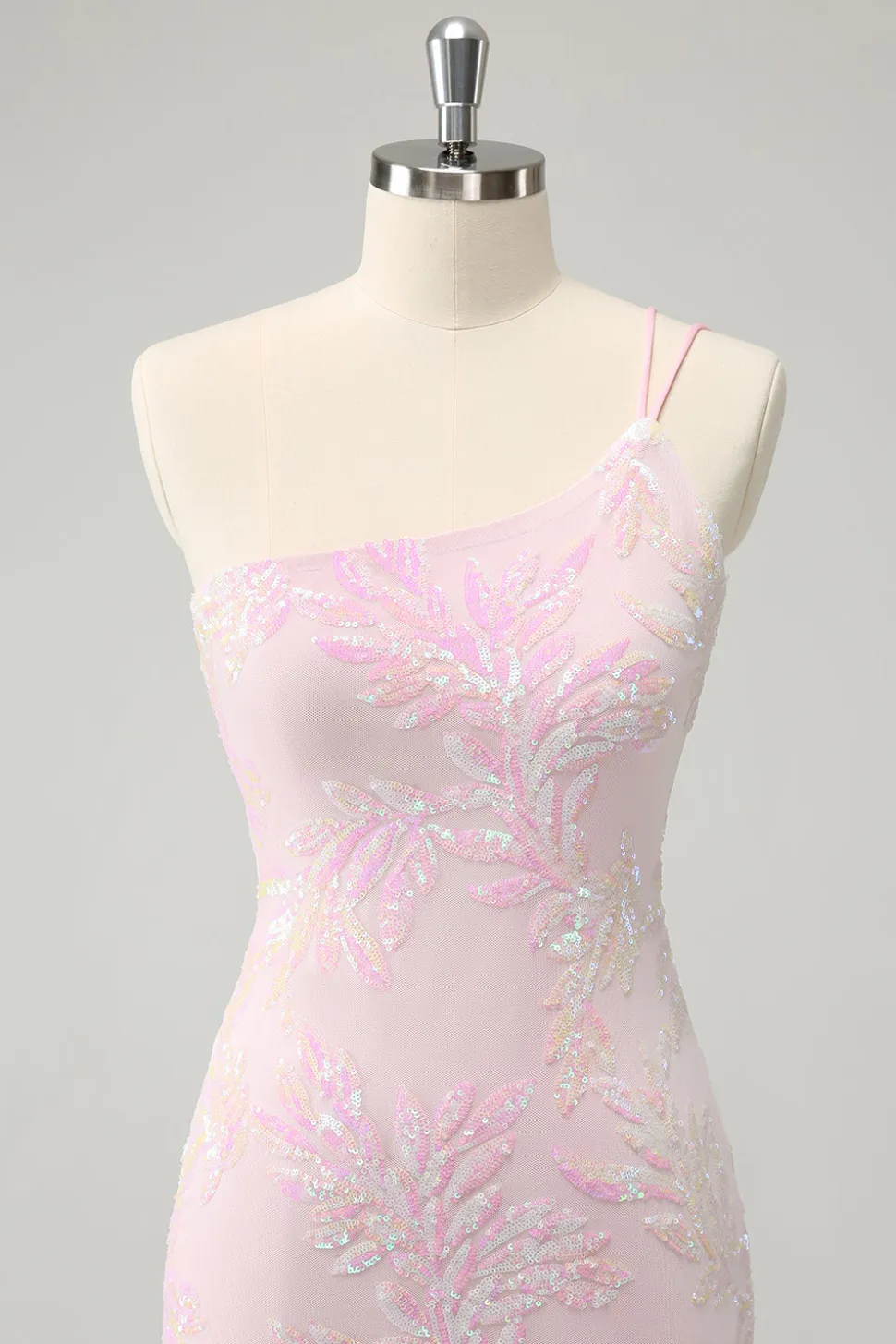 Glitter Rosa Um Ombro Apertado Homecoming Dress com Sequins