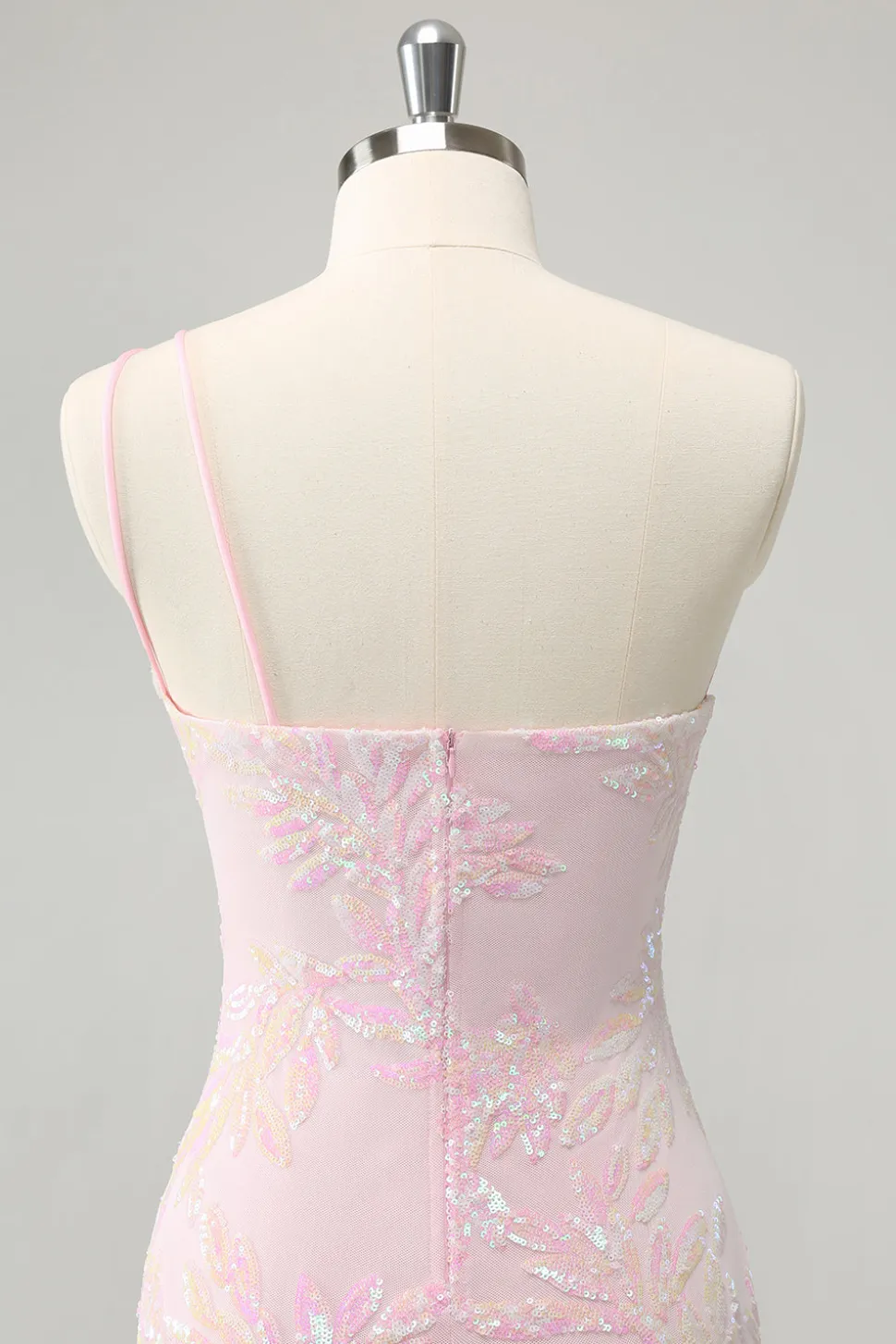 Glitter Rosa Um Ombro Apertado Homecoming Dress com Sequins