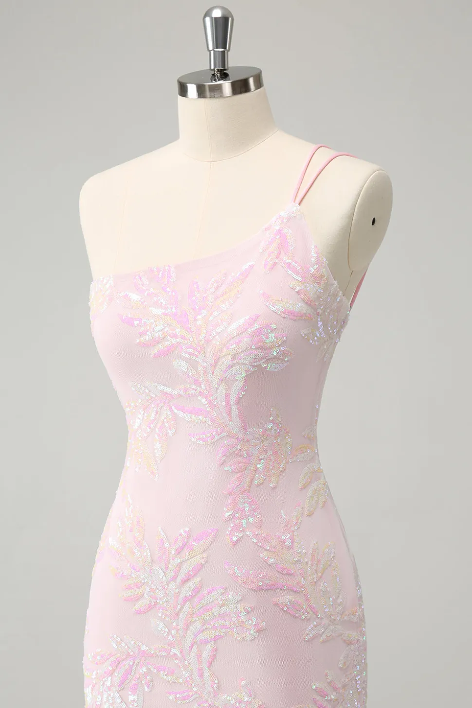Glitter Rosa Um Ombro Apertado Homecoming Dress com Sequins