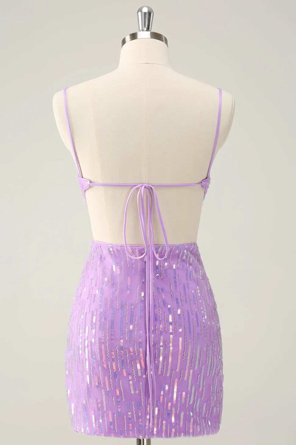 Glitter roxo apertado Sequined V pescoço curto Homecoming Dress