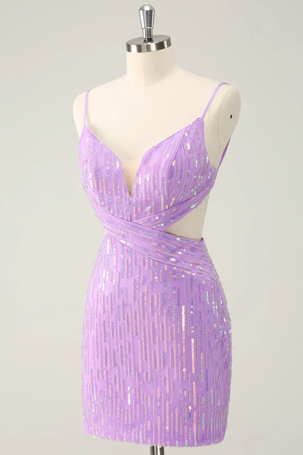 Glitter roxo apertado Sequined V pescoço curto Homecoming Dress