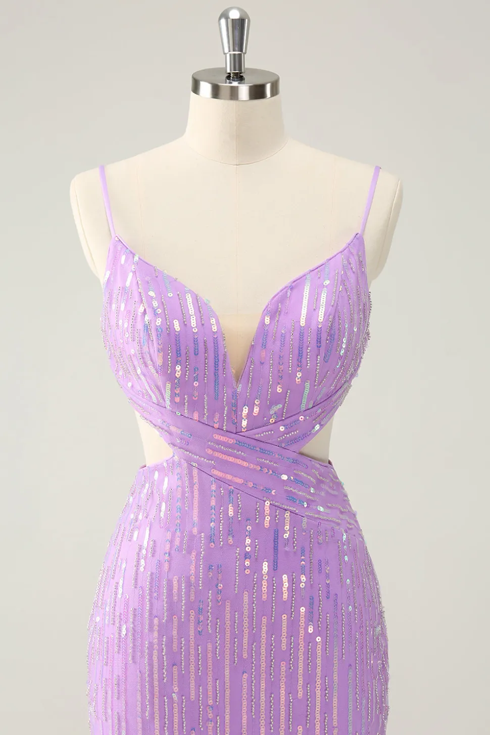 Glitter roxo apertado Sequined V pescoço curto Homecoming Dress