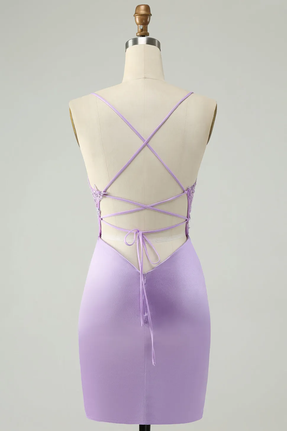 Glitter Roxo V Pescoço Apertado Sequined Appliques Homecoming Dress