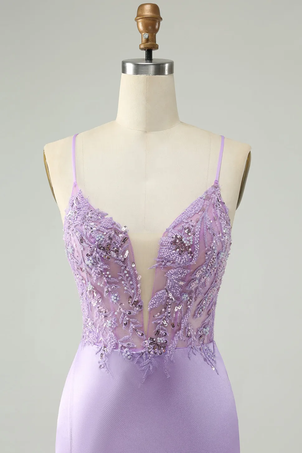 Glitter Roxo V Pescoço Apertado Sequined Appliques Homecoming Dress