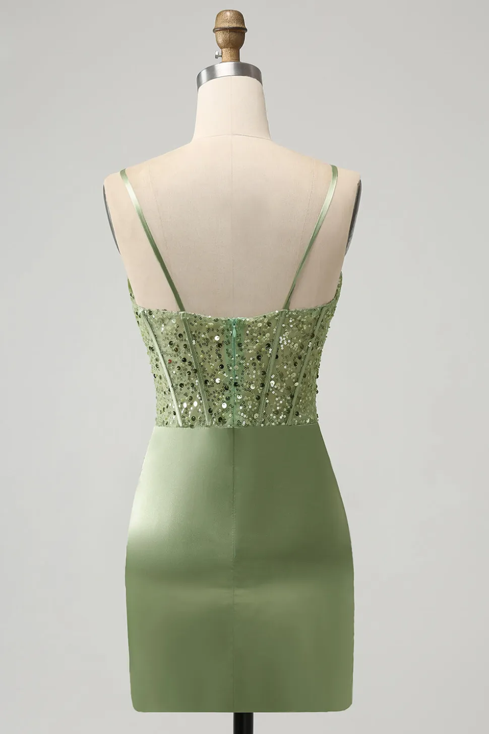 Glitter Sage Bodycon Sequin Corset Vestido Curto Homecoming com Fenda
