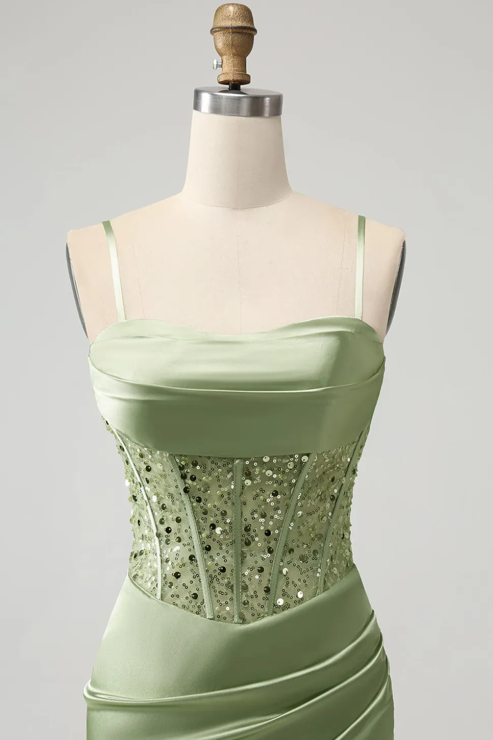 Glitter Sage Bodycon Sequin Corset Vestido Curto Homecoming com Fenda