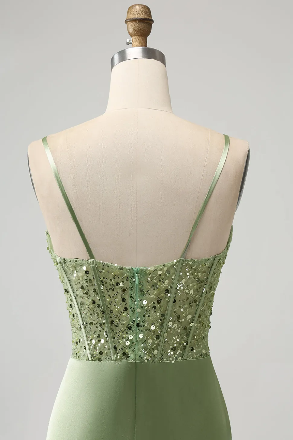 Glitter Sage Bodycon Sequin Corset Vestido Curto Homecoming com Fenda