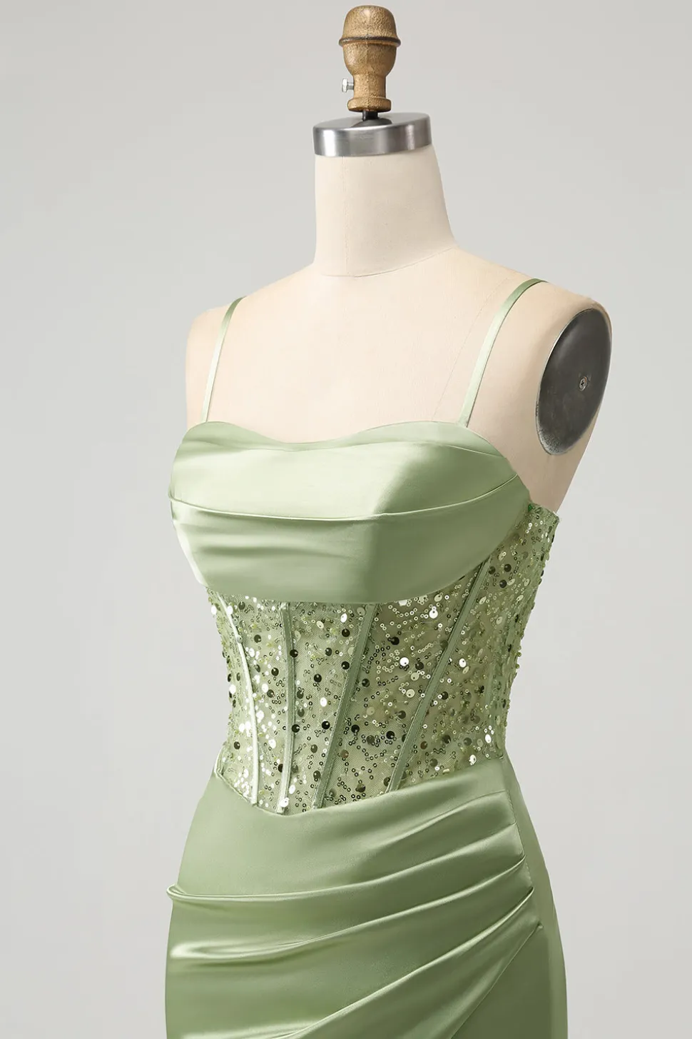 Glitter Sage Bodycon Sequin Corset Vestido Curto Homecoming com Fenda
