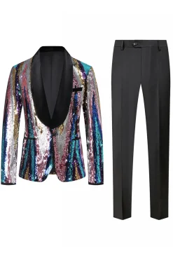 Glitter Sequins colorido 2 peças homens ternos