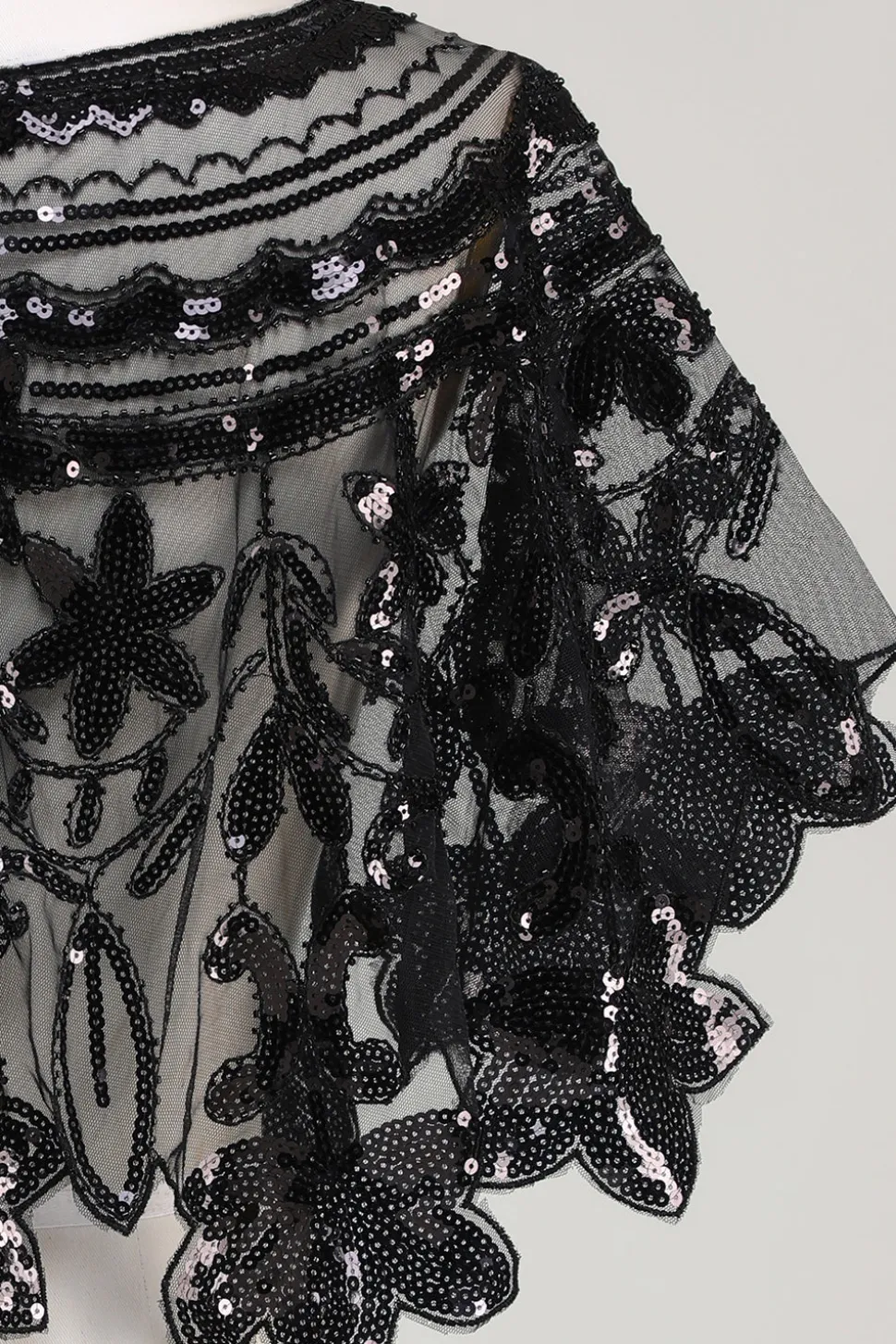 Glitter Sequins Preto Cabo dos anos 1920