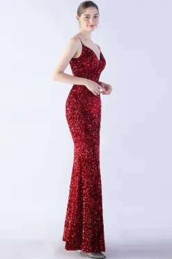 Glitter Sereia Esparguete Correias Frisado Sinfonia Preto Vestido Formal Com Fenda Lateral