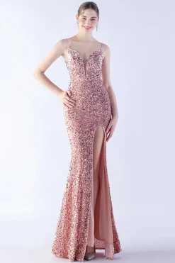 Glitter Sereia Esparguete Correias Frisado Sinfonia Preto Vestido Formal Com Fenda Lateral
