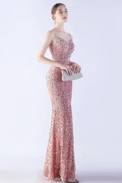 Glitter Sereia Esparguete Correias Frisado Sinfonia Preto Vestido Formal Com Fenda Lateral