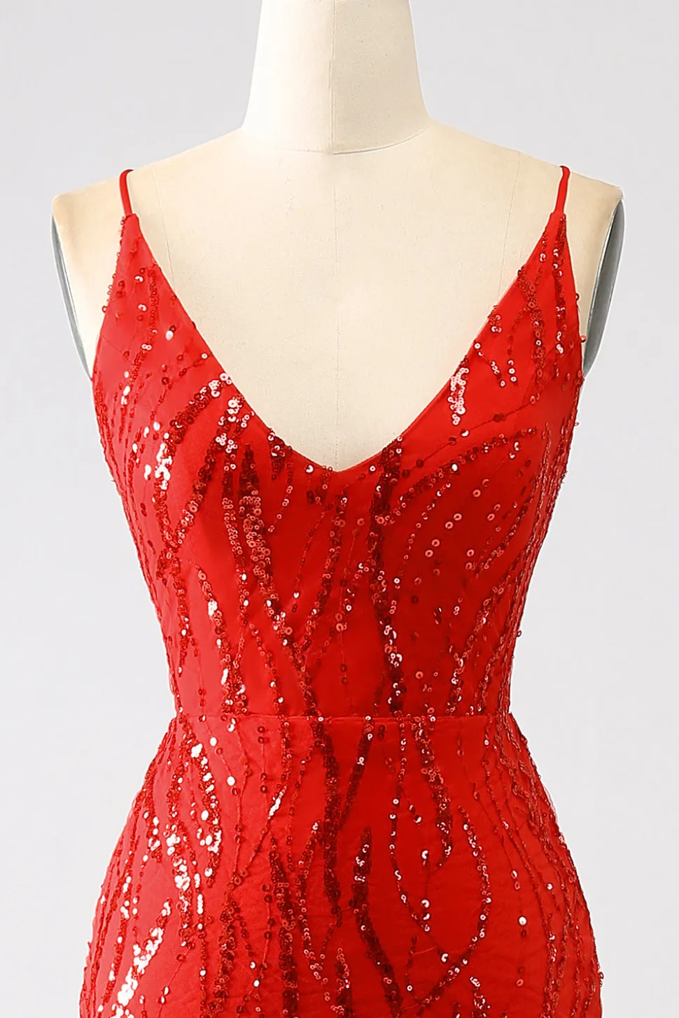 Glitter Sereia Vermelha Sereia Long Sequins Prom Dress com Fenda
