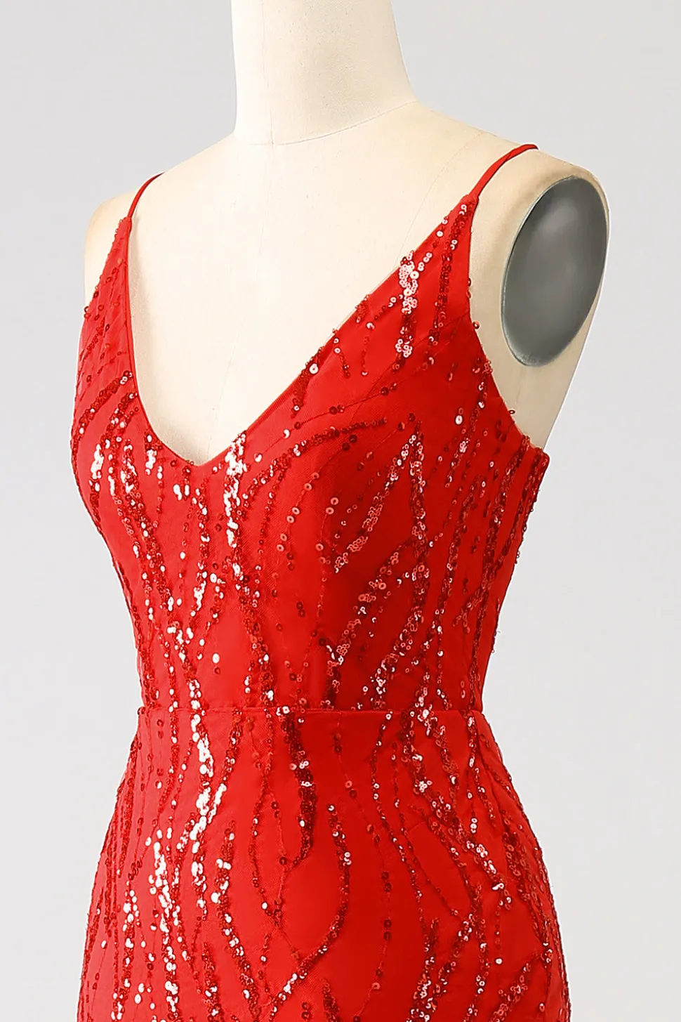 Glitter Sereia Vermelha Sereia Long Sequins Prom Dress com Fenda
