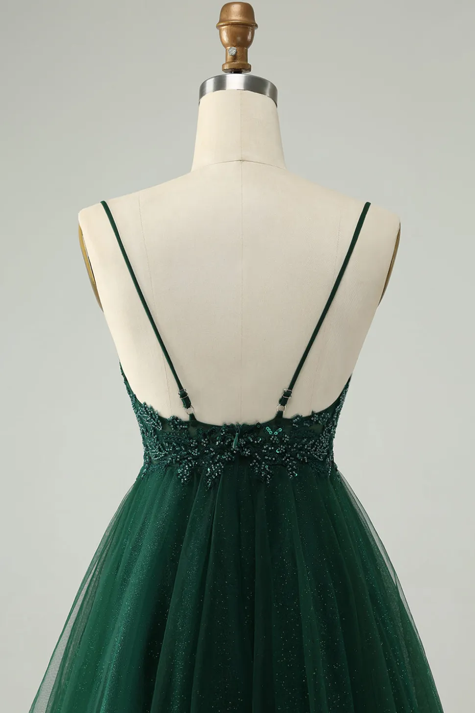 Glitter Verde Escuro A-Line Beaded Appliques Tule Homecoming Dress