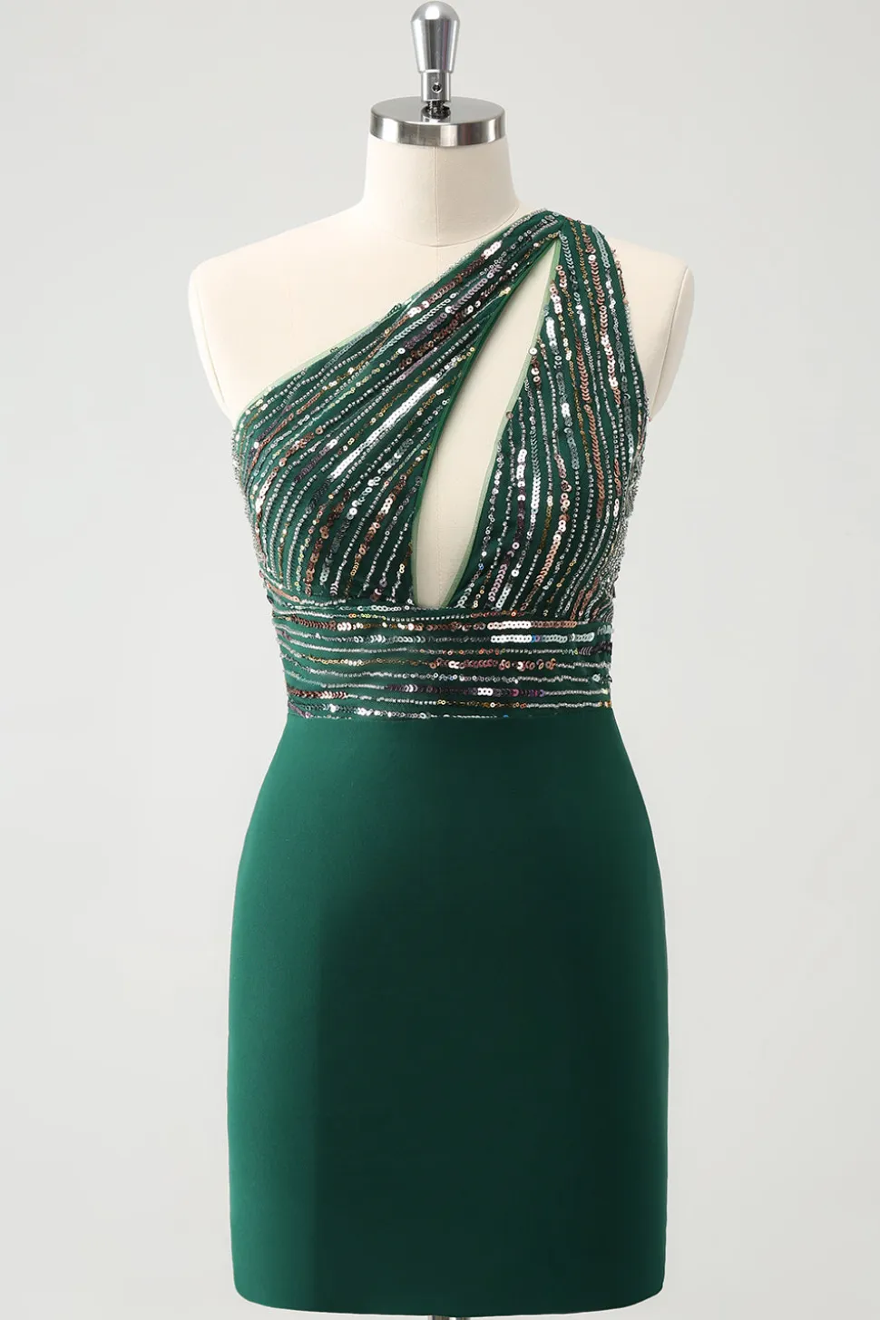 Glitter Verde Escuro Apertado Um Ombro Cut-Out Homecoming Dress
