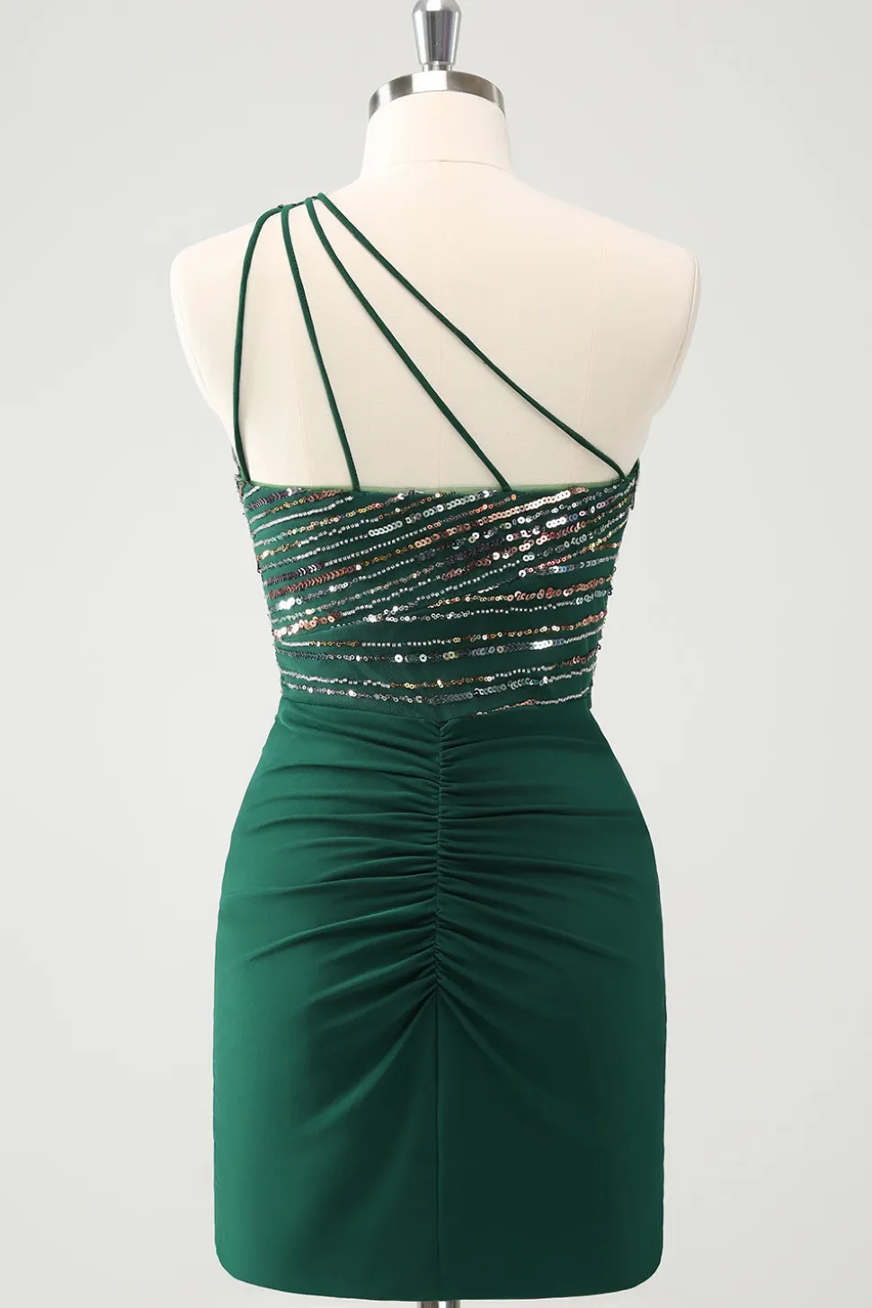 Glitter Verde Escuro Apertado Um Ombro Cut-Out Homecoming Dress