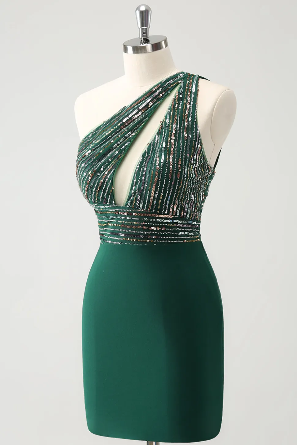 Glitter Verde Escuro Apertado Um Ombro Cut-Out Homecoming Dress