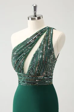 Glitter Verde Escuro Apertado Um Ombro Cut-Out Homecoming Dress