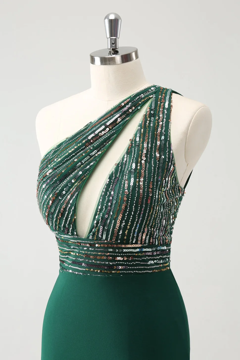 Glitter Verde Escuro Apertado Um Ombro Cut-Out Homecoming Dress